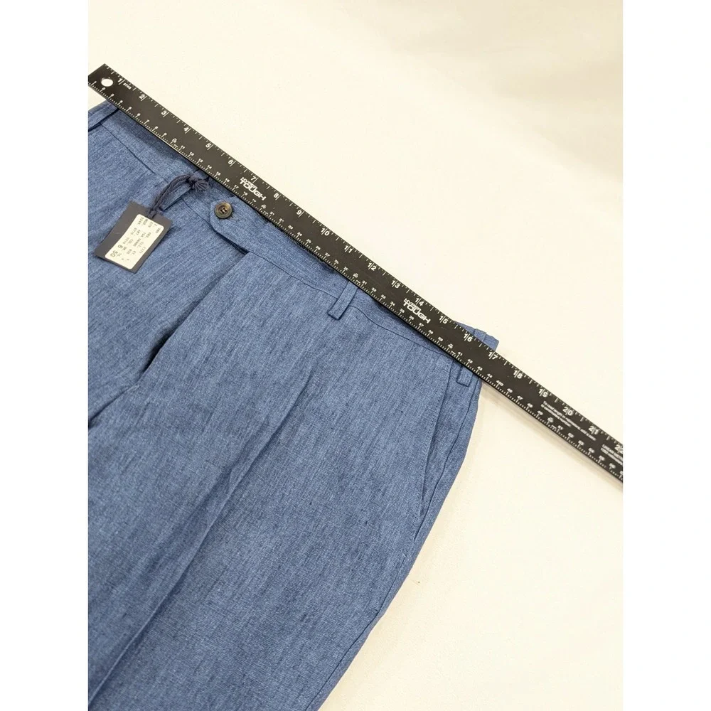 NWT Steven Giles 34x35 Tall Light Blue 100% Linen‎ Slim Trousers Made In Italy